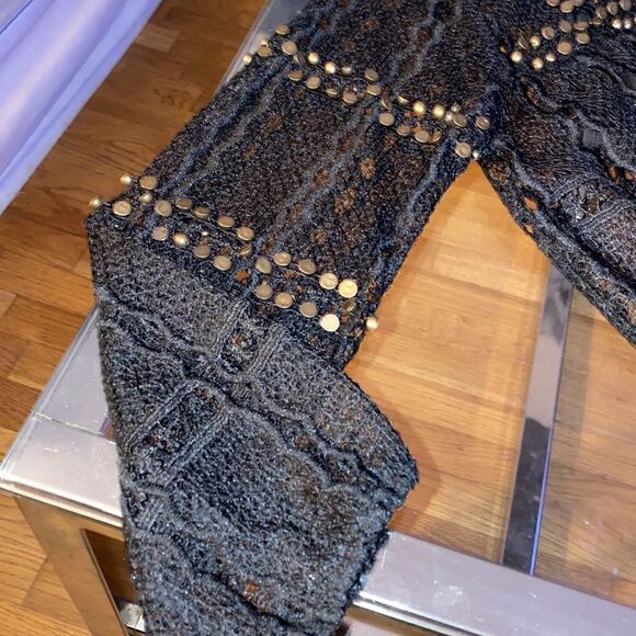 Maeve by Anthropology black lace blouse with bronze studs throughout - Picture 5 of 16